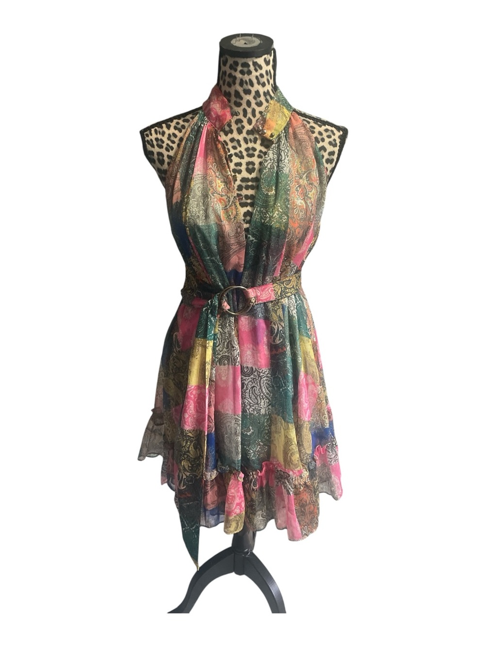 L'ATISTE Multicolor One-Shoulder Patchwork Mini Dress